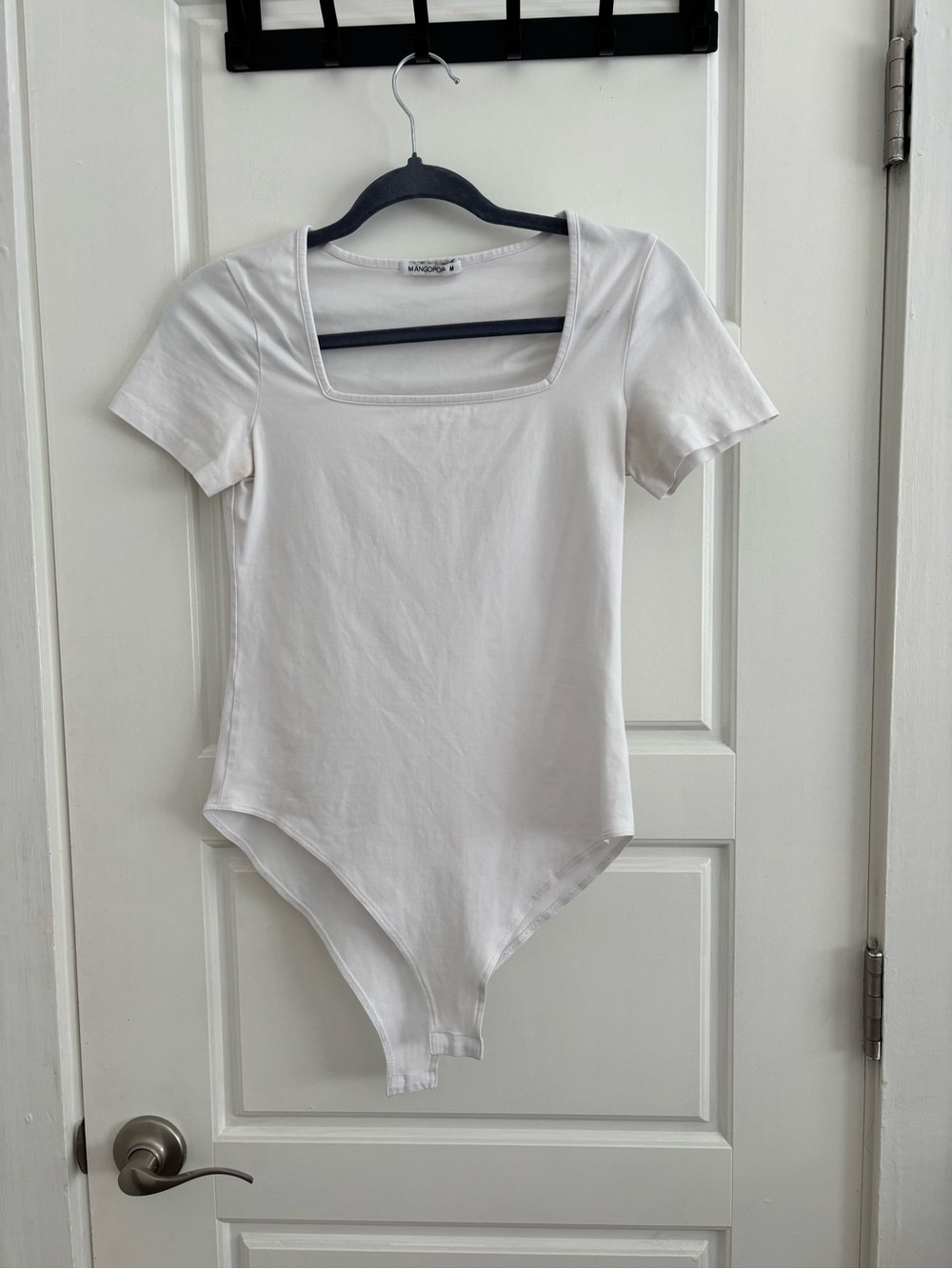 Mango White Square Neck Short-Sleeve Bodysuit